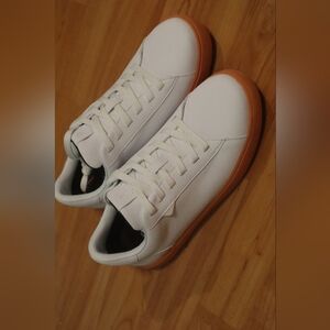 Vessi White Sneakers with Brown Soles